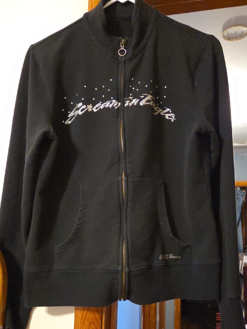 Distressed Logo HD Black  Women's Cropped Sweatshirt with Embellished Script